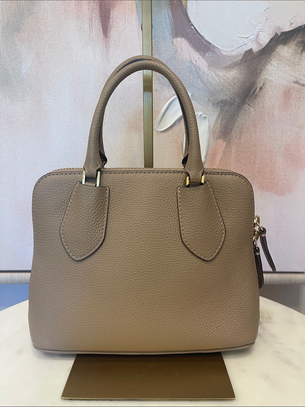 Tory Burch Mini Swing Pebbled Leather Satchel in Natural - Picture 5 of 9
